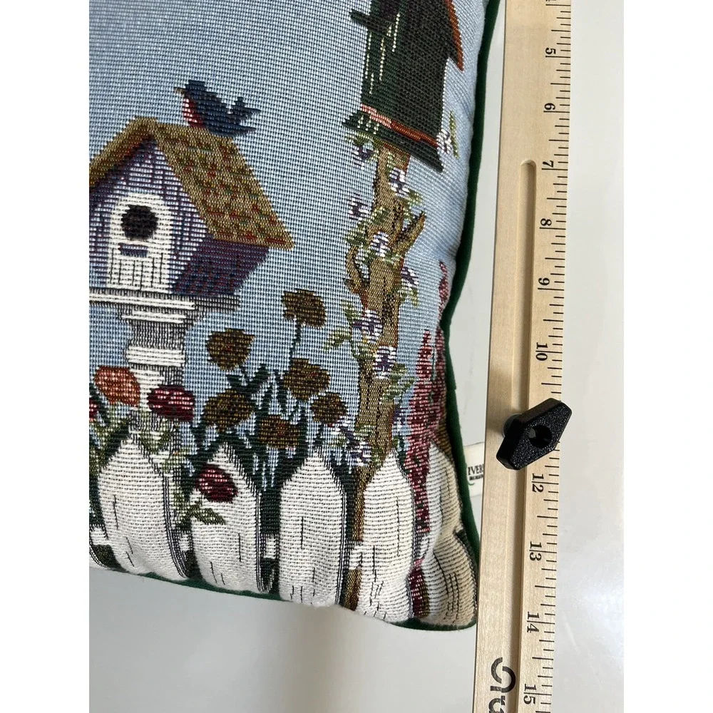 2 Riverdale Tapestry Needlepoint Pillows Birdhouse Floral Garden Bird 14